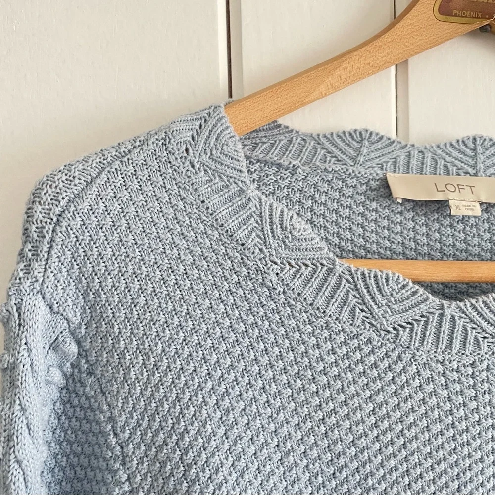 $15 SALE Textured Knit Pullover Sweater Women XL Pastel Blue LOFT - Picture 3 of 6